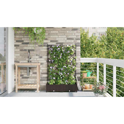 Jardineira com Treliça 2 pcs Castanho 80 x 40 x 125.5 cm PP