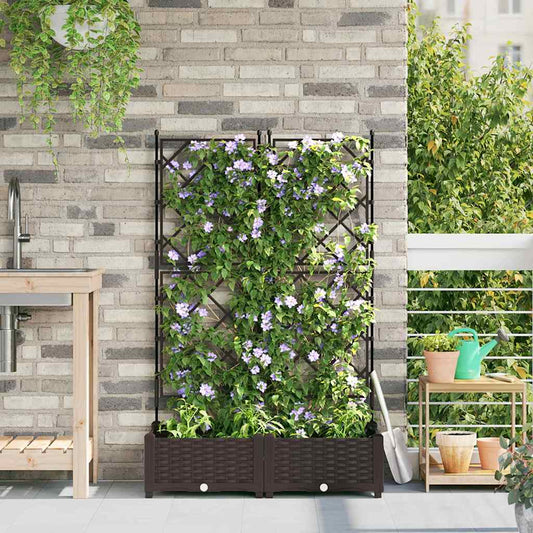 Jardineira com Treliça 2 pcs Castanho 80 x 40 x 125.5 cm PP