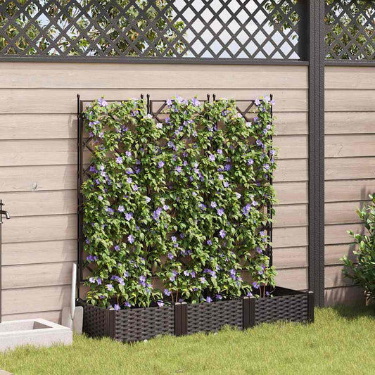 Jardineira com Treliça 3 pcs Castanho 120 x 40 x 125.5 cm PP