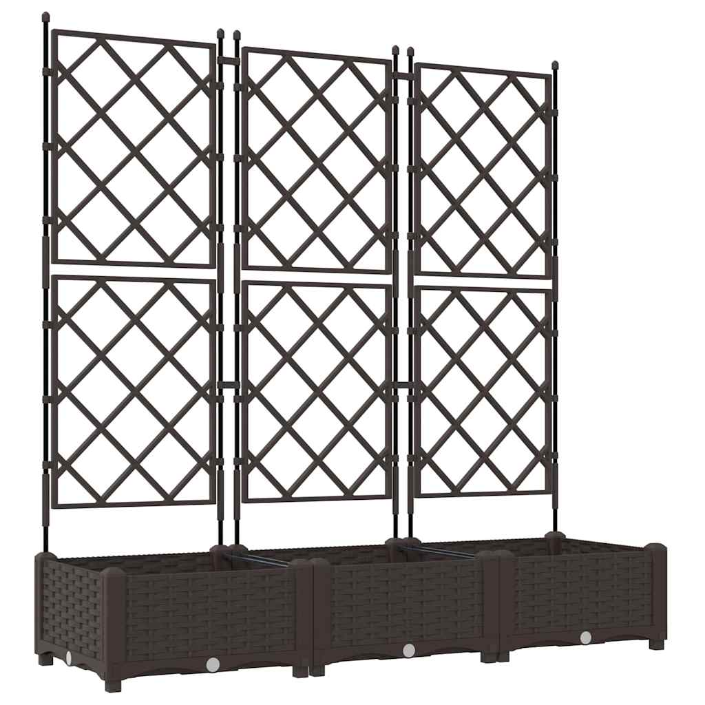 Jardineira com Treliça 3 pcs Castanho 120 x 40 x 125.5 cm PP