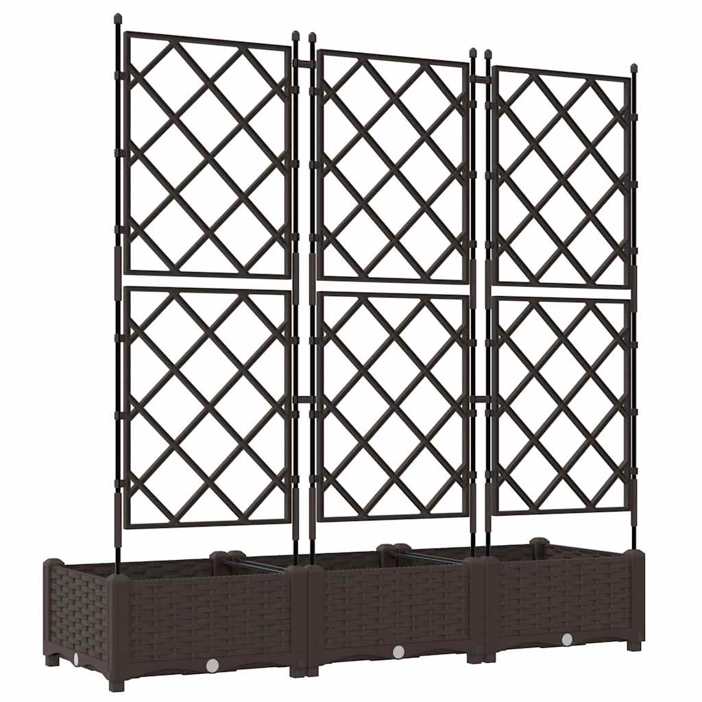 Jardineira com Treliça 3 pcs Castanho 120 x 40 x 125.5 cm PP