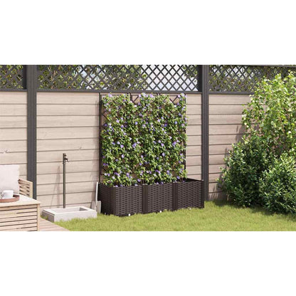 Jardineira com Treliça 3 pcs Castanho 120 x 40 x 143 cm PP