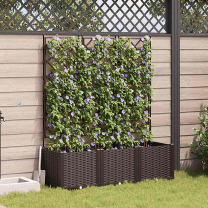 Jardineira com Treliça 3 pcs Castanho 120 x 40 x 143 cm PP