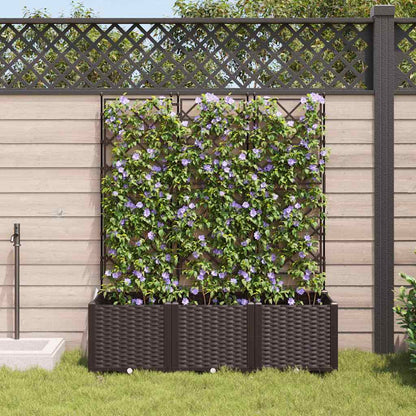Jardineira com Treliça 3 pcs Castanho 120 x 40 x 143 cm PP