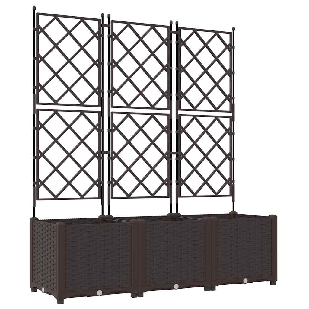 Jardineira com Treliça 3 pcs Castanho 120 x 40 x 143 cm PP