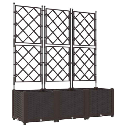 Jardineira com Treliça 3 pcs Castanho 120 x 40 x 143 cm PP