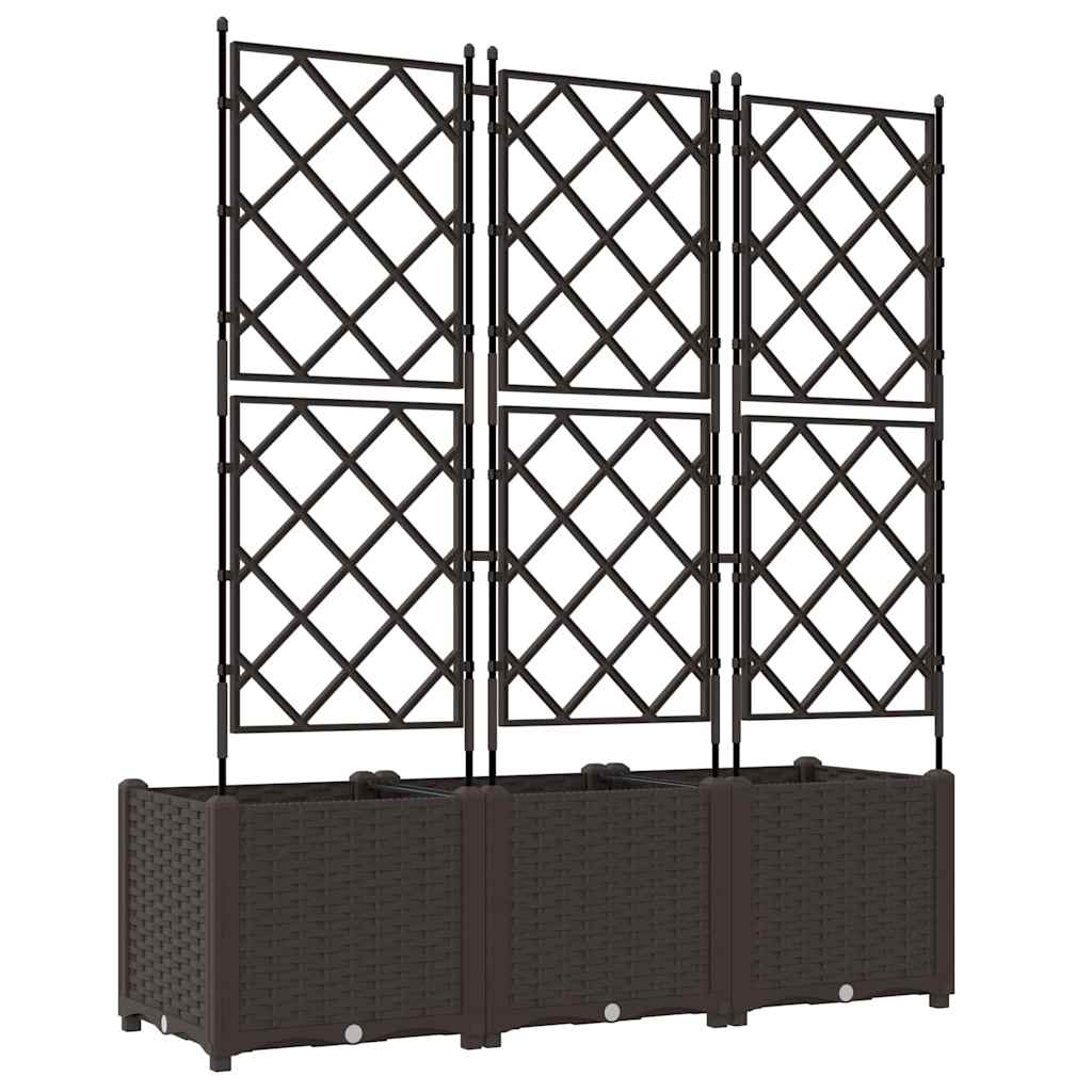 Jardineira com Treliça 3 pcs Castanho 120 x 40 x 143 cm PP