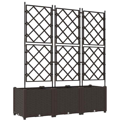 Jardineira com Treliça 3 pcs Castanho 120 x 40 x 143 cm PP