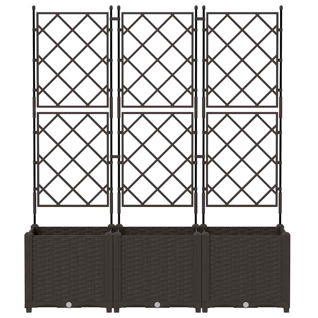 Jardineira com Treliça 3 pcs Castanho 120 x 40 x 143 cm PP
