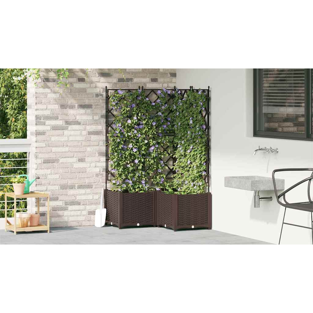 Jardineira com Treliça 3 pcs Castanho 80 x 80 x 143 cm PP