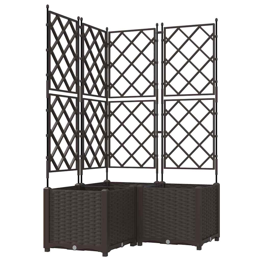 Jardineira com Treliça 3 pcs Castanho 80 x 80 x 143 cm PP