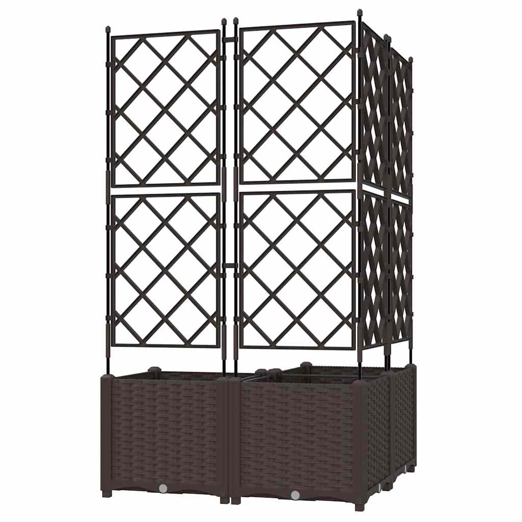 Jardineira com Treliça 3 pcs Castanho 80 x 80 x 143 cm PP