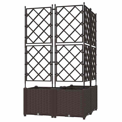 Jardineira com Treliça 3 pcs Castanho 80 x 80 x 143 cm PP