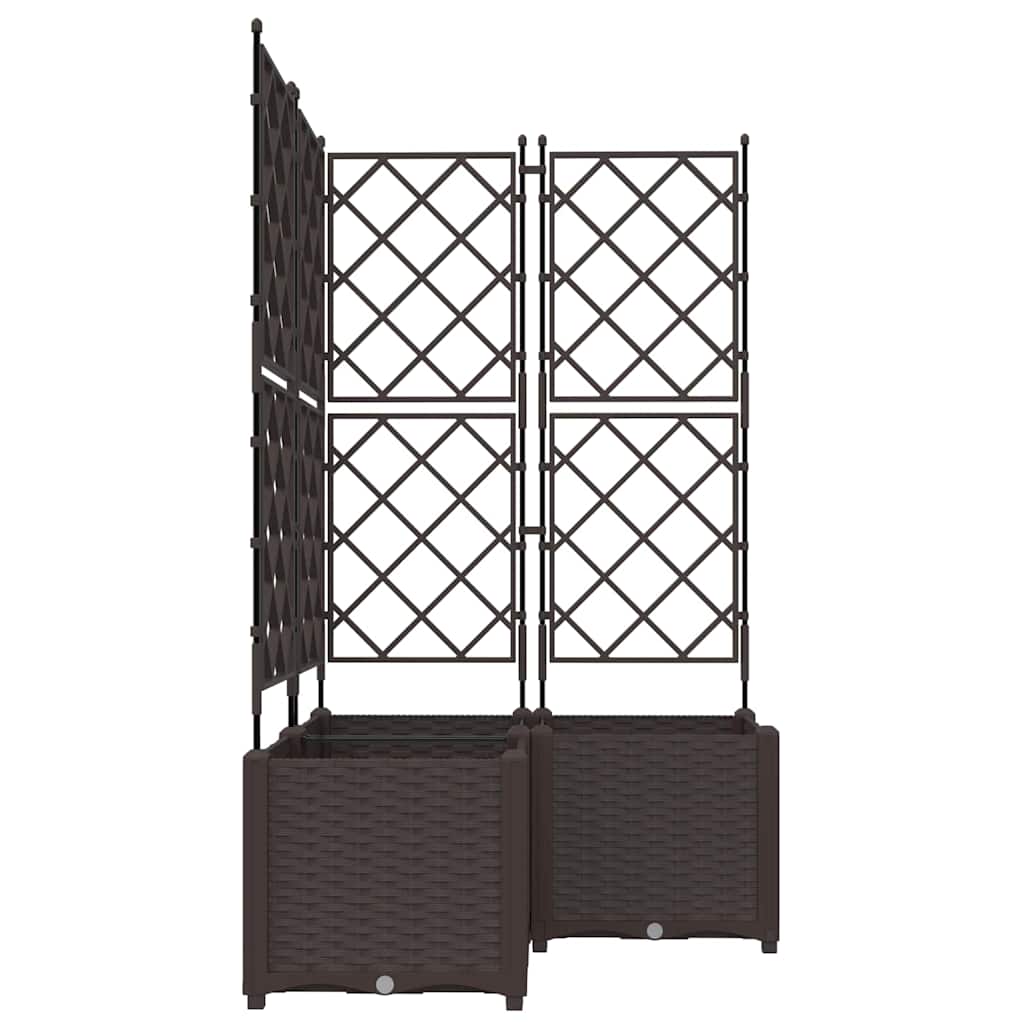 Jardineira com Treliça 3 pcs Castanho 80 x 80 x 143 cm PP