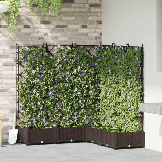 Jardineira com Treliça 5 pcs Castanho 120 x 120 x 125.5 cm PP