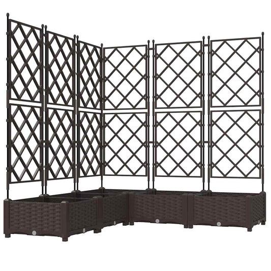 Jardineira com Treliça 5 pcs Castanho 120 x 120 x 125.5 cm PP