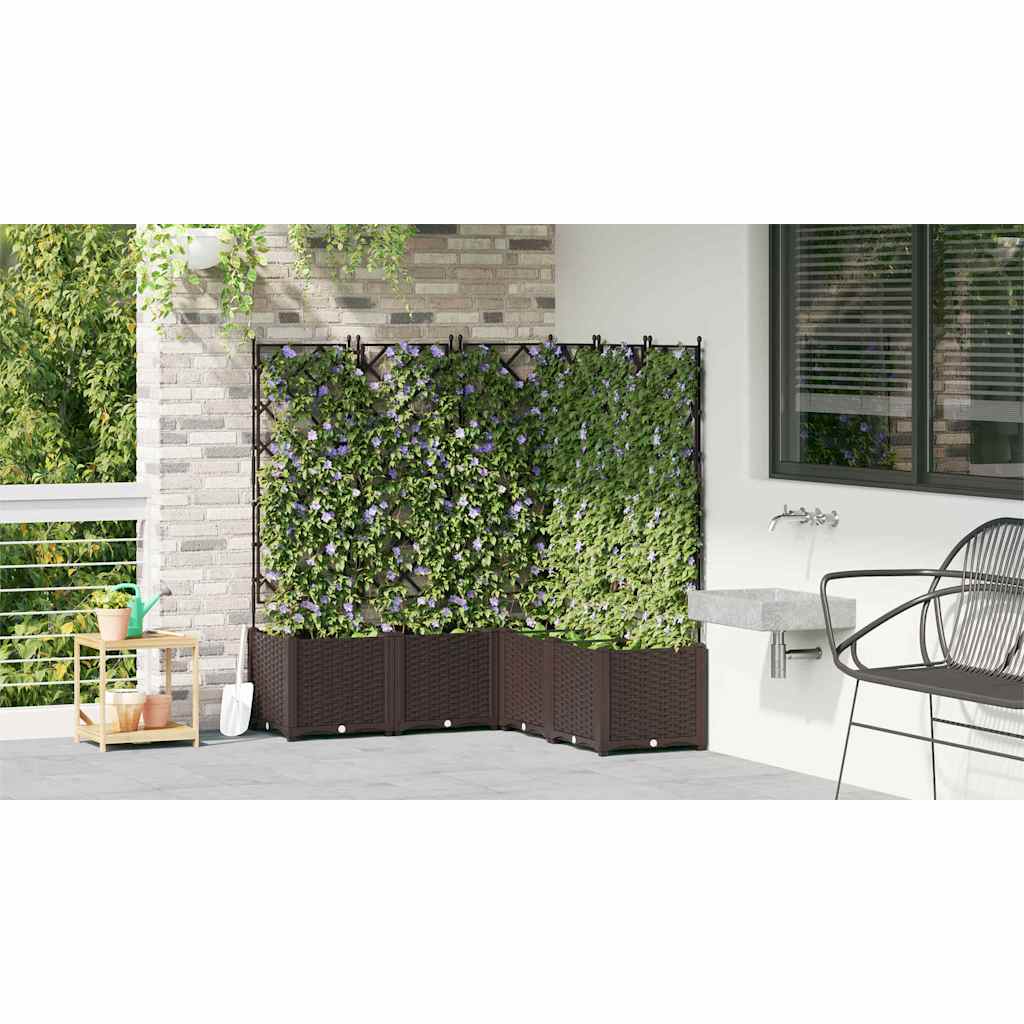 Jardineira com Treliça 5 pcs Castanho 120 x 120 x 143 cm PP