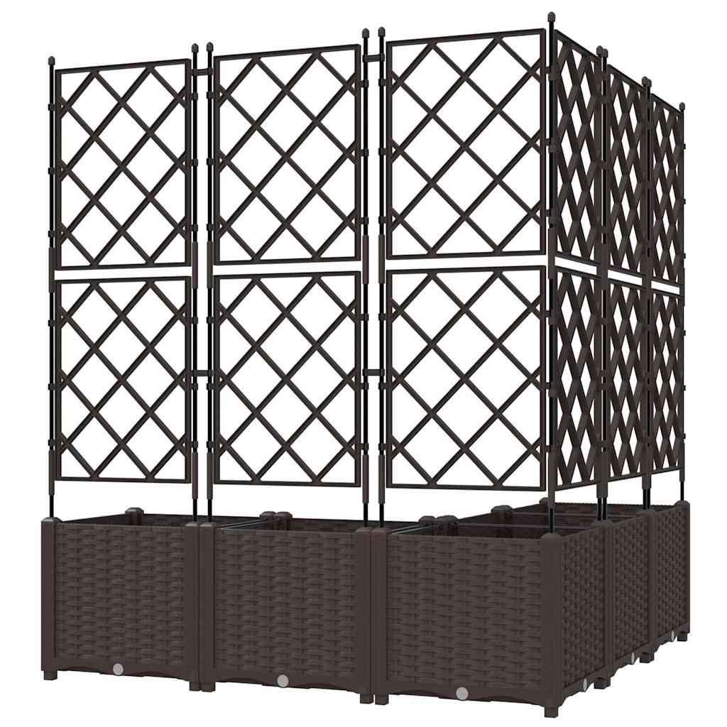 Jardineira com Treliça 5 pcs Castanho 120 x 120 x 143 cm PP