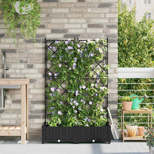 Jardineira com Treliça 2 pcs Preto 80 x 40 x 125.5 cm PP