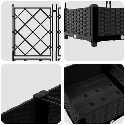 Jardineira com Treliça 3 pcs Preto 120 x 40 x 125.5 cm PP