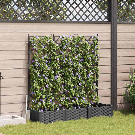 Jardineira com Treliça 3 pcs Preto 120 x 40 x 125.5 cm PP