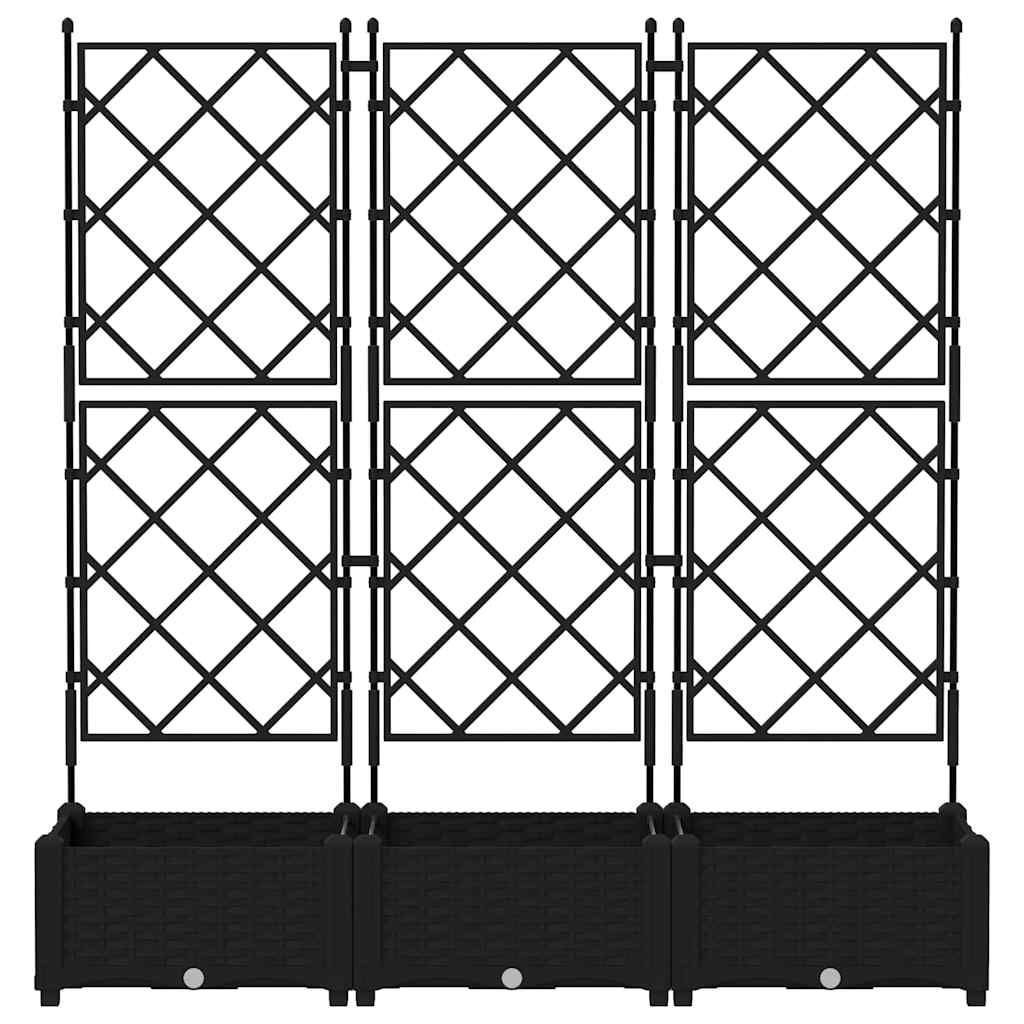 Jardineira com Treliça 3 pcs Preto 120 x 40 x 125.5 cm PP