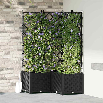 Jardineira com Treliça 3 pcs Preto 80 x 80 x 143 cm PP