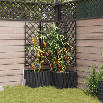 Jardineira com Treliça 3 pcs Preto 80 x 80 x 143 cm PP