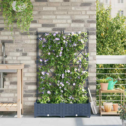 Jardineira com Treliça 2 pcs Cinzeto 80 x 40 x 125.5 cm PP