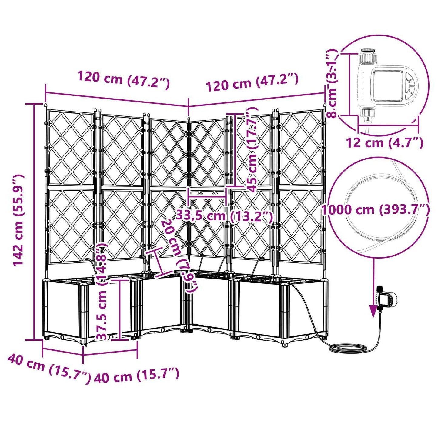 Vaso de Jardim 5 pcs Cinzeto 120 x 120 x 143 cm Aço