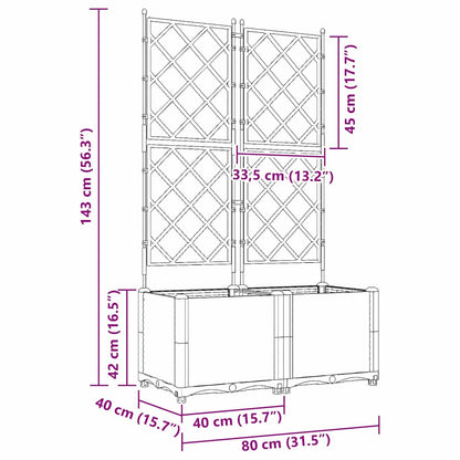 Jardineira com Treliça 2 pcs Cinzento-claro 80 x 40 x 143 cm PP