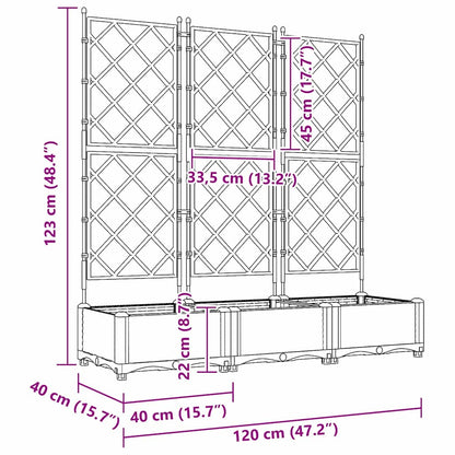Jardineira com Treliça 3 pcs Cinzento-claro 120 x 40 x 125.5 cm