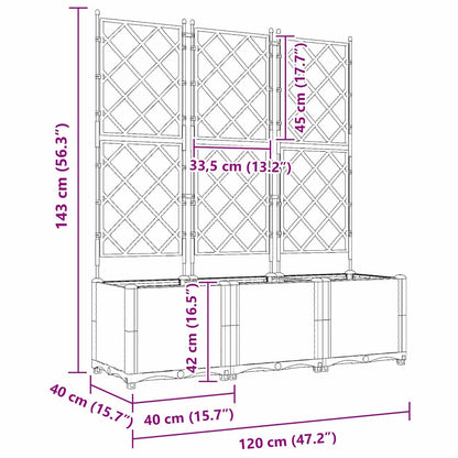 Jardineira com Treliça 3 pcs Cinzento-claro 120 x 40 x 143 cm