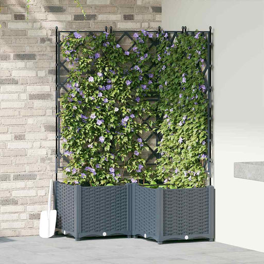 Jardineira com Treliça 3 pcs Cinzento-claro 80 x 80 x 143 cm PP