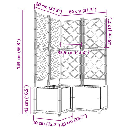 Jardineira com Treliça 3 pcs Cinzento-claro 80 x 80 x 143 cm PP
