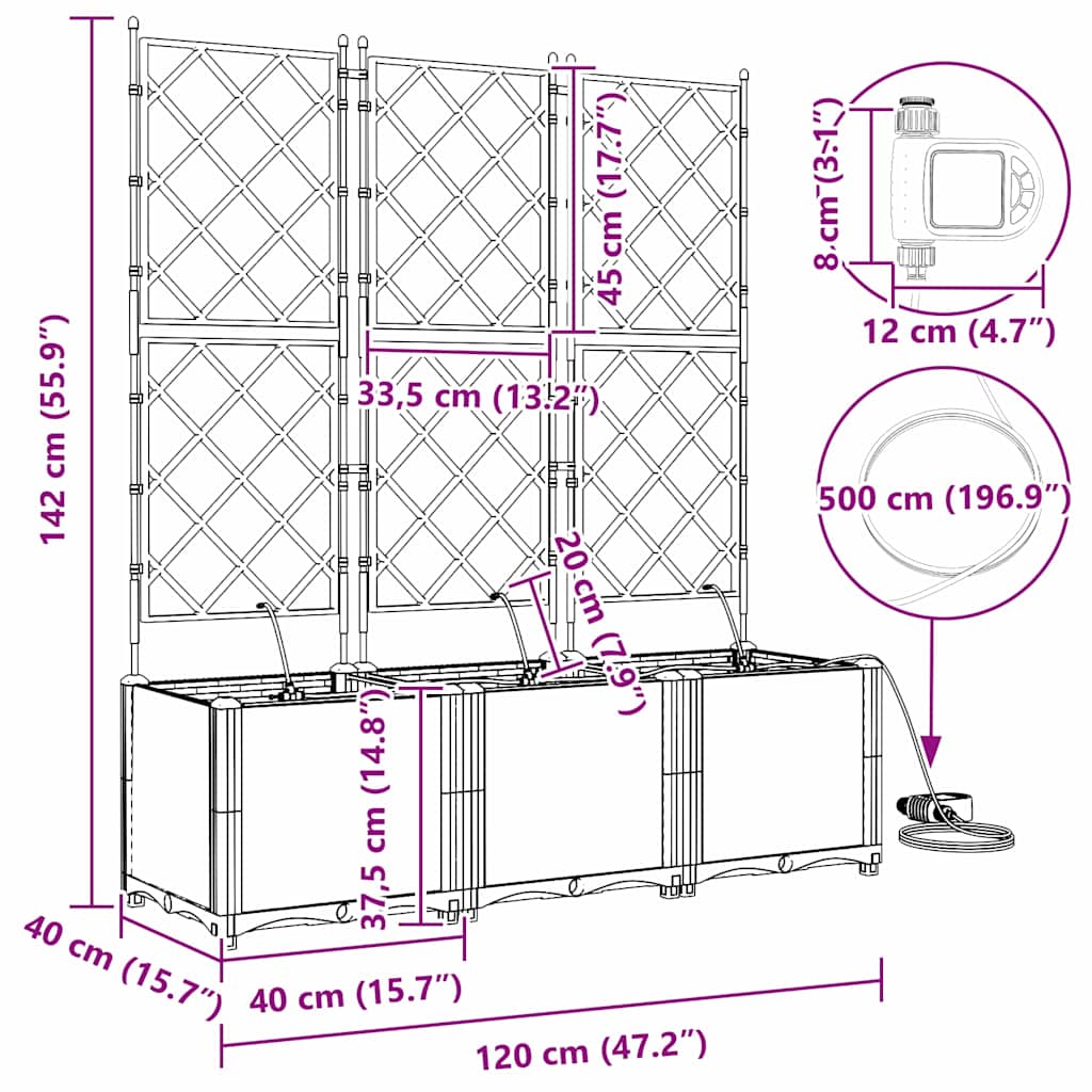 Vasos de Jardim Cinzento-claro 120 x 40 x 142 cm Aço