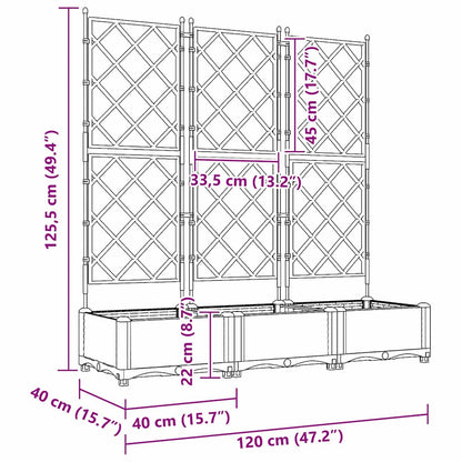 Jardineira com Treliça 3 pcs Branco 120 x 40 x 125.5 cm PP
