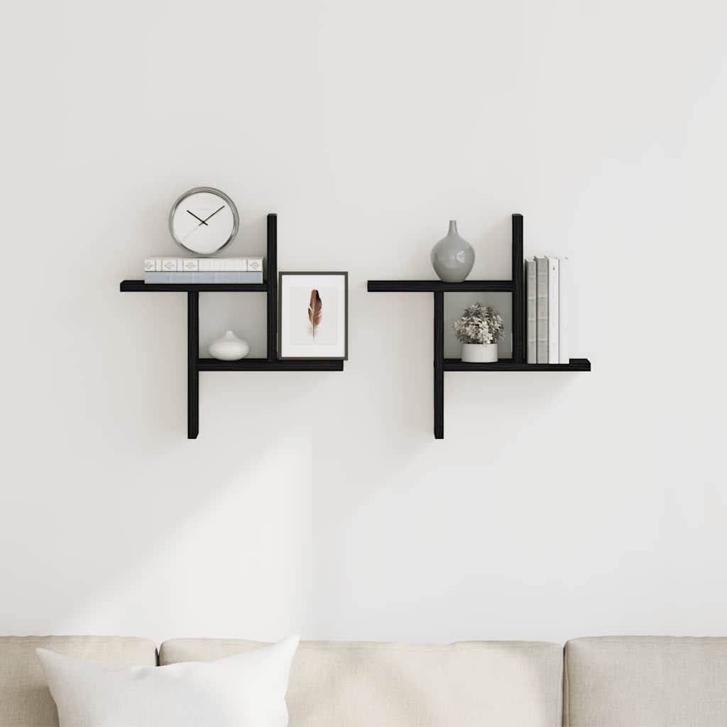 Prateleiras de parede 2 pcs derivados madeira carvalho preto