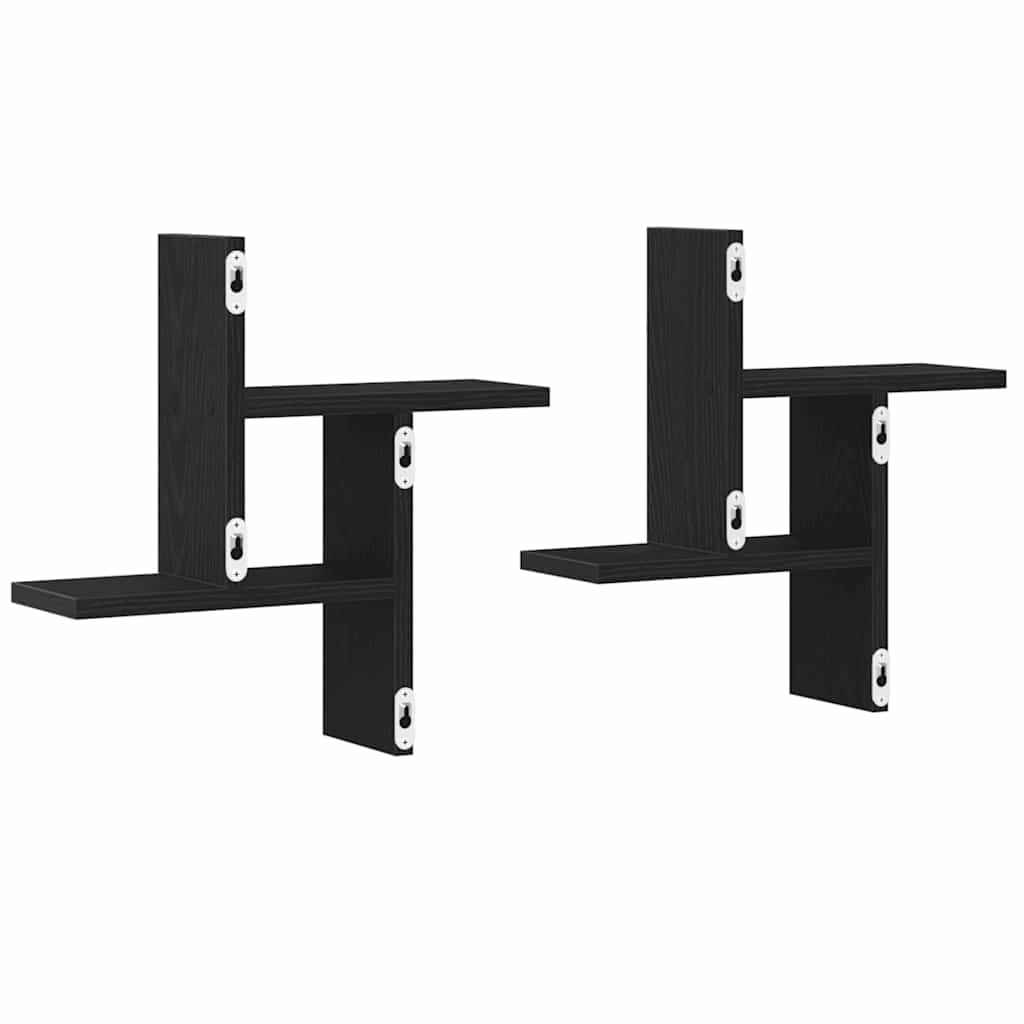 Prateleiras de parede 2 pcs derivados madeira carvalho preto