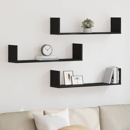 Prateleiras de parede 3 pcs deriv. de madeira carvalho preto