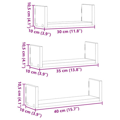 Prateleiras parede 3 pcs derivados madeira carvalho preto
