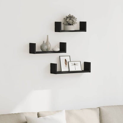 Prateleiras parede 3 pcs derivados madeira carvalho preto