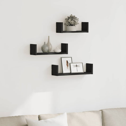 Prateleiras parede 3 pcs derivados madeira carvalho preto