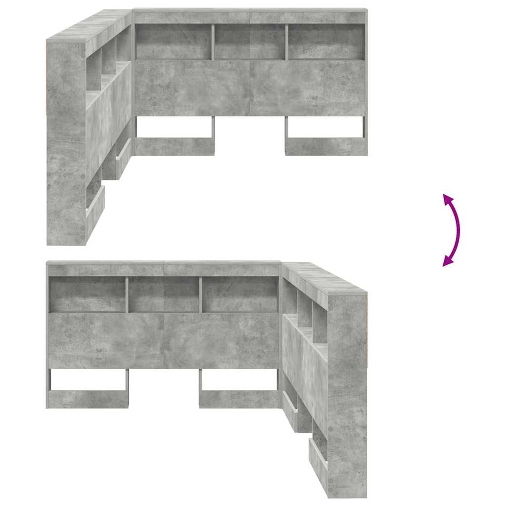 Cabeceira de armazenamento Cinzento 120 cm Madeira processada