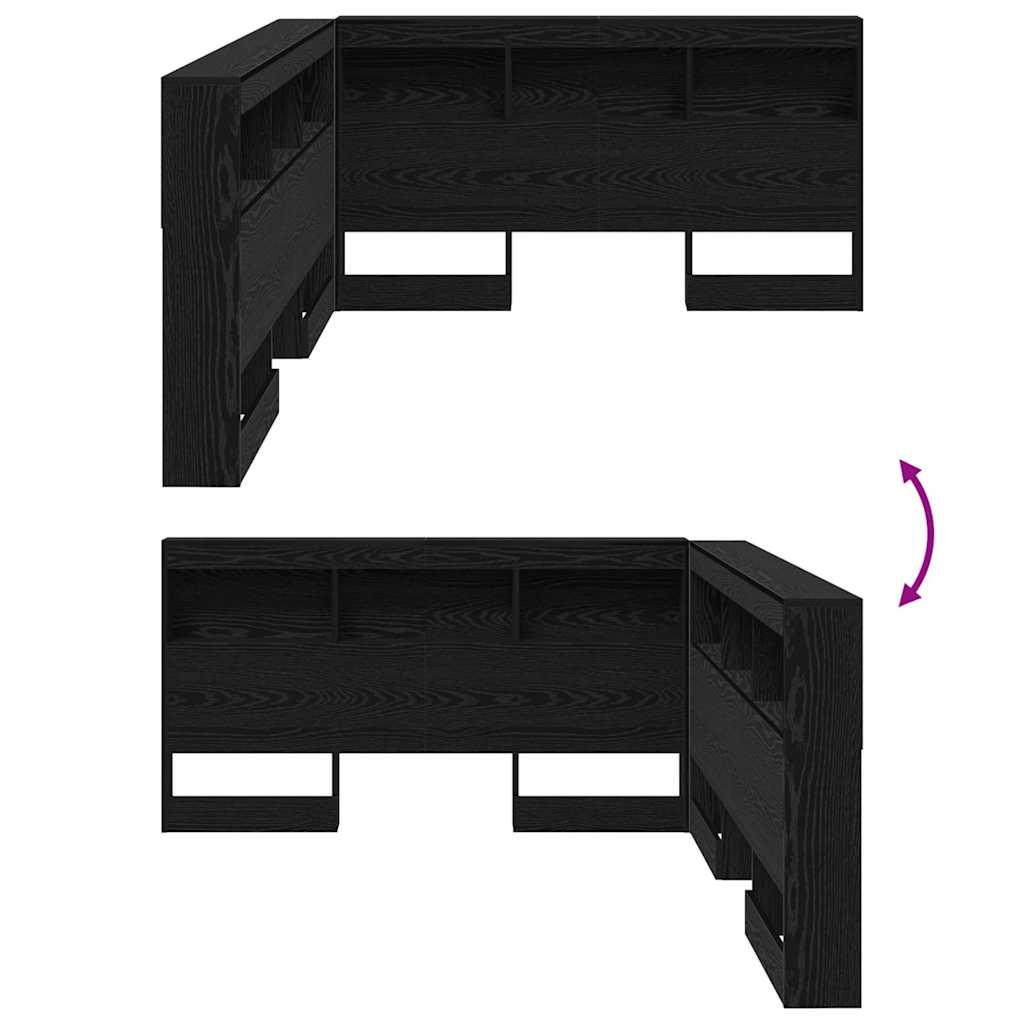 Cabeceira de armazenamento com prateleira Carvalho Preto 150 cm
