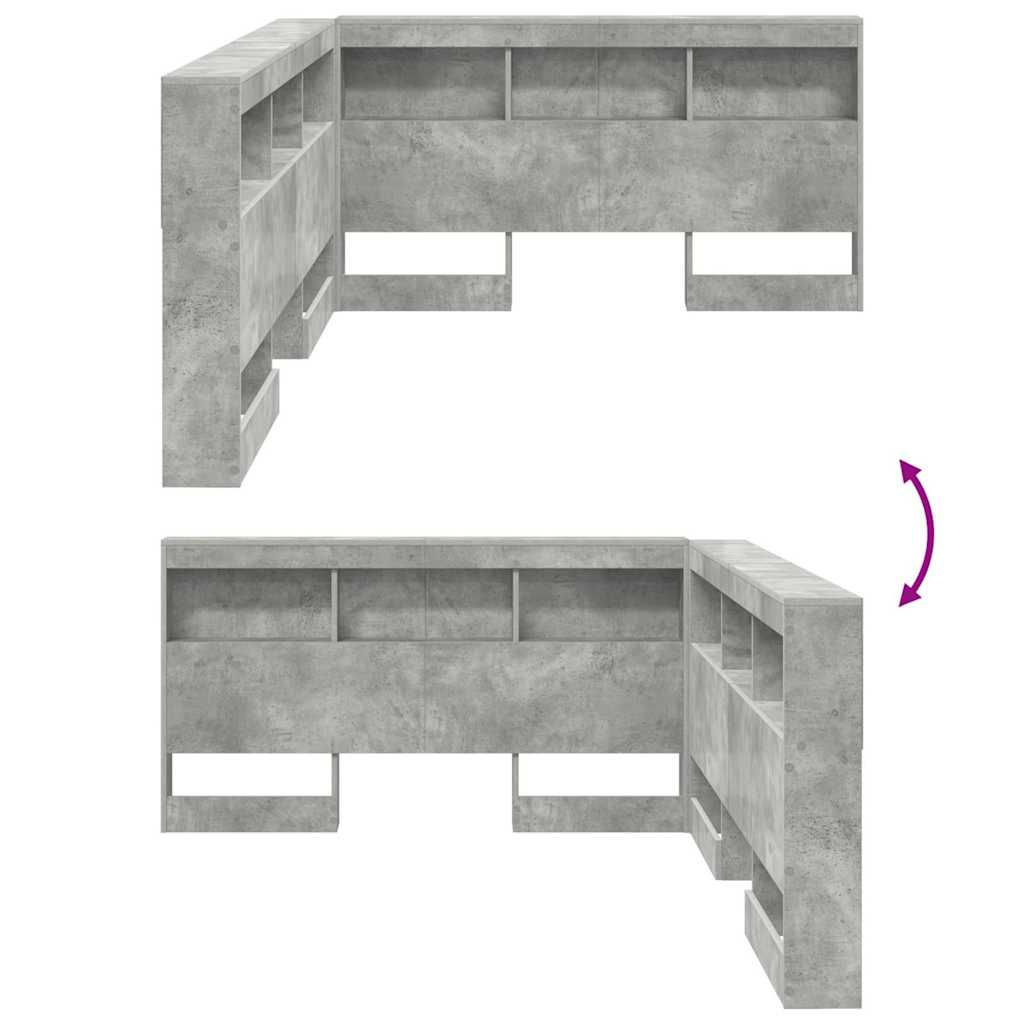 Cabeceira de armazenamento Cinzento 150 cm Madeira processada