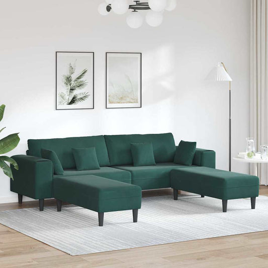 Sofá de Veludo com almofada 3 pcs Verde Escuro 208 cm Veludo