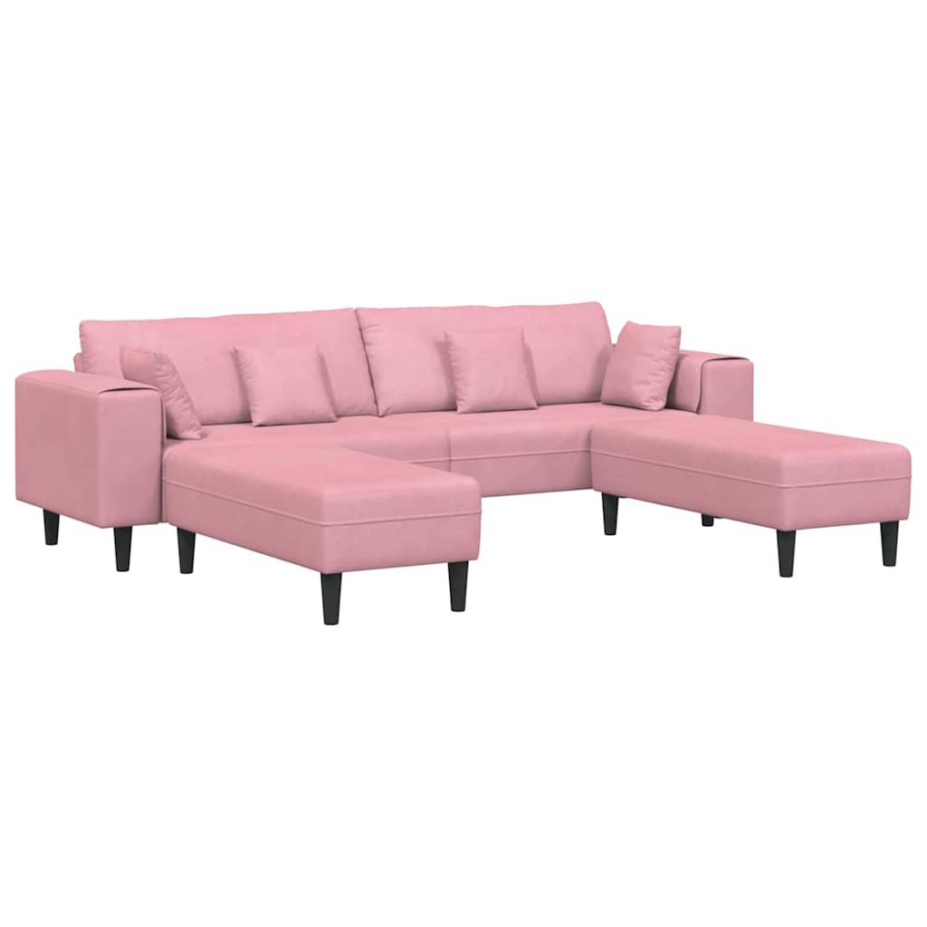 Sofá de Veludo com almofada 3 pcs Rosa 208 cm Veludo