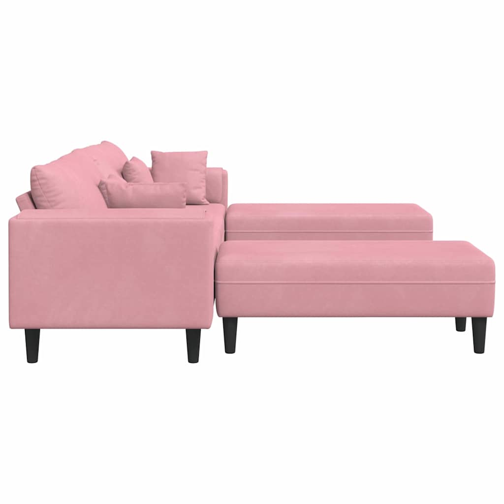 Sofá de Veludo com almofada 3 pcs Rosa 208 cm Veludo