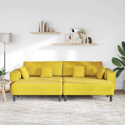 Sofá de Veludo com almofada 3 pcs Amarelo 208 cm Veludo